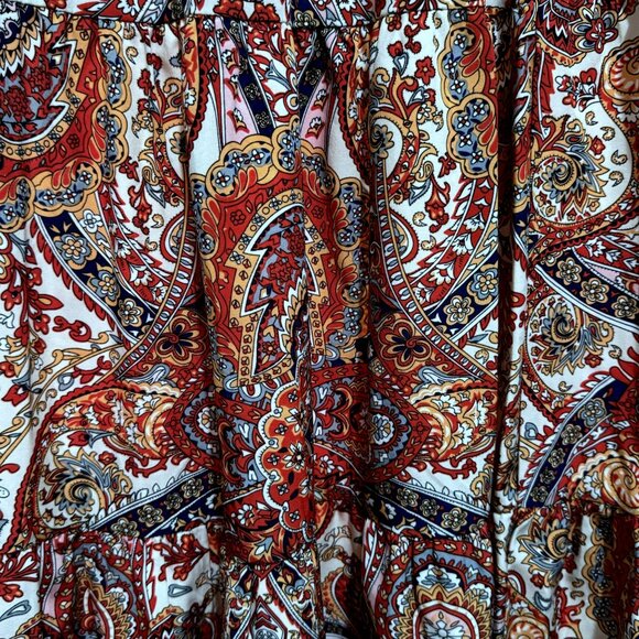 Shein Breezaya Paisley Print Pull-On Fringe Hem Tiered BoHo Maxi Skirt Sz XS - Picture 3 of 5